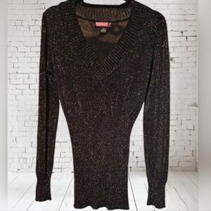 💋Glitzy Slinky Glamour Stretch Black Top XL